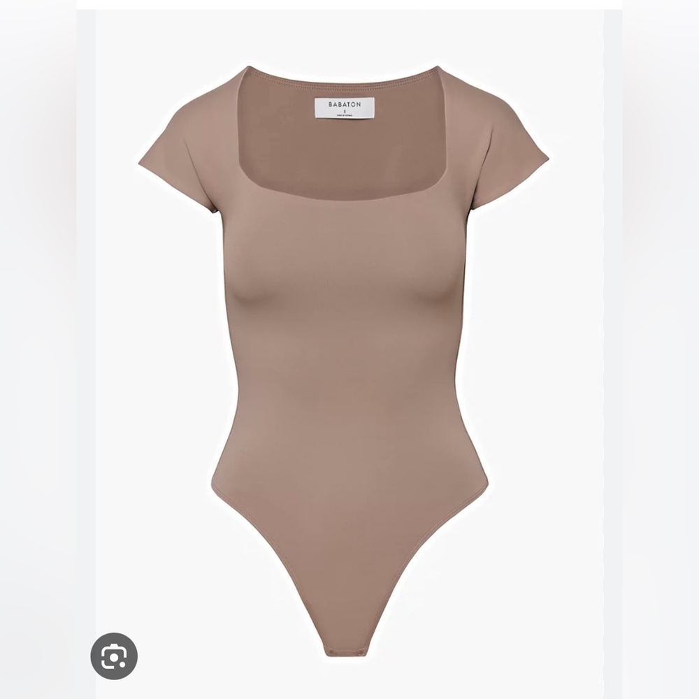 NWT Aritzia Babaton Contour Straight Neck Bodysuit - Deep Taupe color - Size S